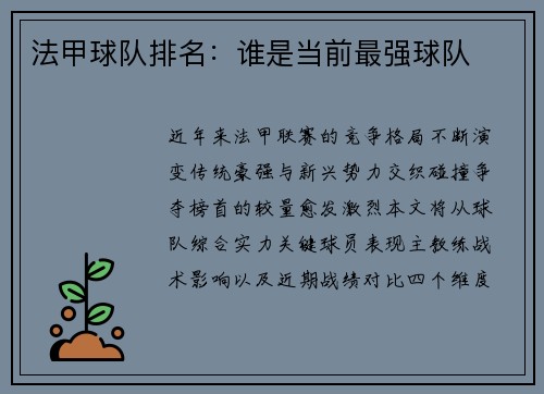 法甲球队排名：谁是当前最强球队