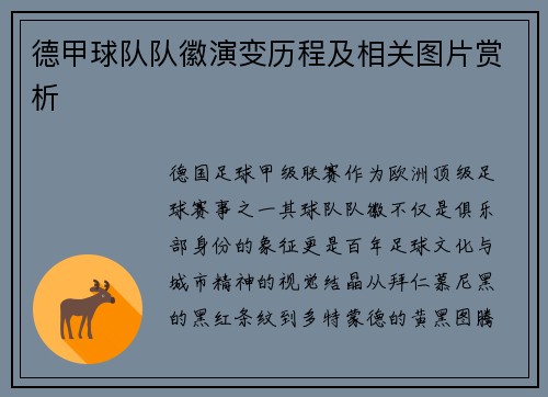德甲球队队徽演变历程及相关图片赏析