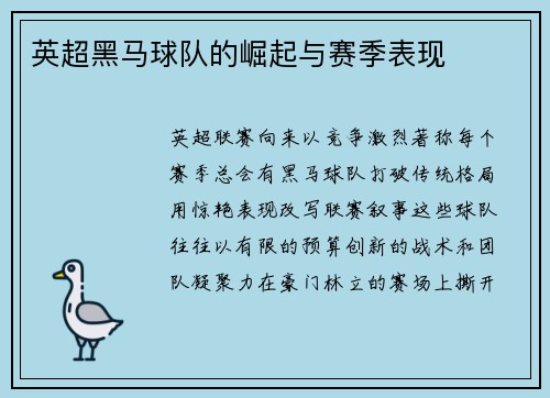英超黑马球队的崛起与赛季表现
